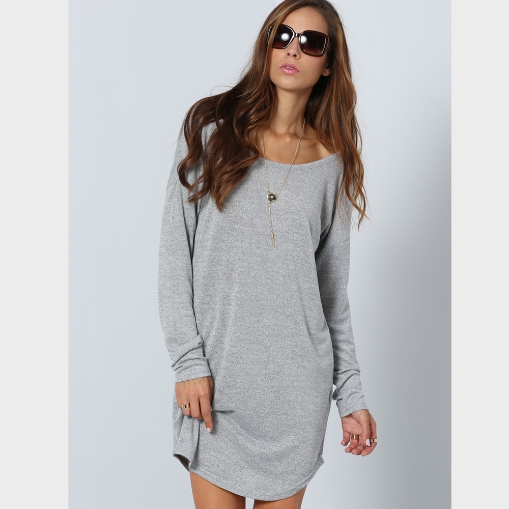 Long Sleeve Tee Shirt Dress in Grey - Picture 4 of 8